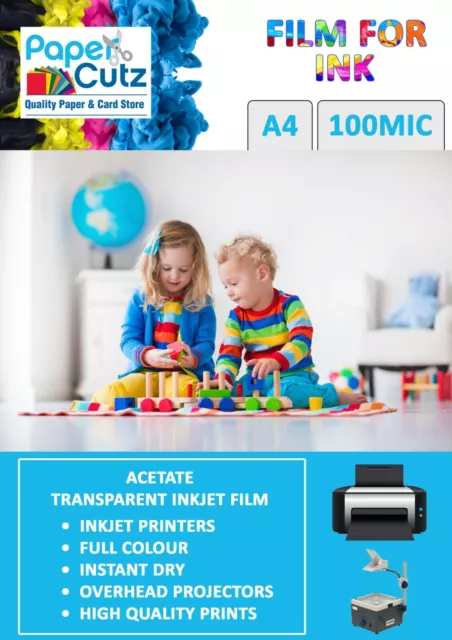 A4 INKJET Acetate Clear Film, Print Colour Transparent - 5 Sheets
