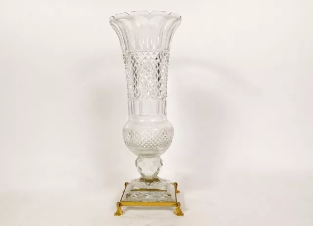 Großartige Vase Medici Kristall Geschliffen Spikes Diamant Bronze Vergoldet