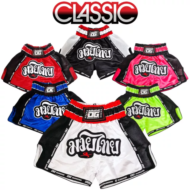 MUAY THAI SHORTS CLASSIC DESIGN KICKBOXING THAIBOXING Kids and Adults XS to L