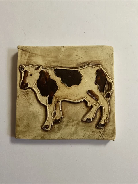 Cow Hand Made Porcelain Art Tile Fireplace Surround Backsplash Trivet 4 X 4”