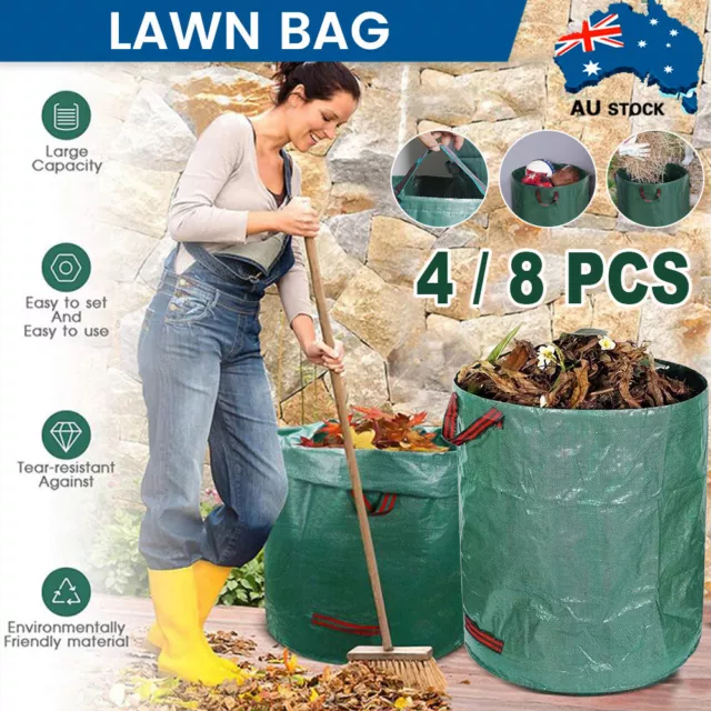 8x 272L Large Garden Waste Bag Leaf Rubbish Plant Grass Sack Reusable Carry Pack