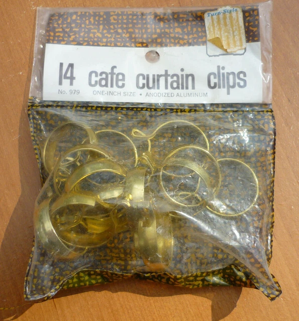 (14) Vintage Kenney Brass Finished  1" Clip-On Cafe Curtain Drapery Rings