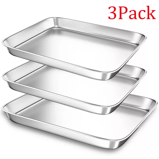 1/2/3X Stainless Steel Baking Pan Tray Toaster Oven Cooking Cookie Sheet Pans