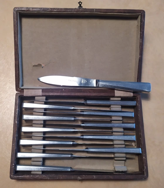 Service De 12 Couteaux Anciens Châtellerault – DOMINE, Inox, Manche Aluminium, Coffret