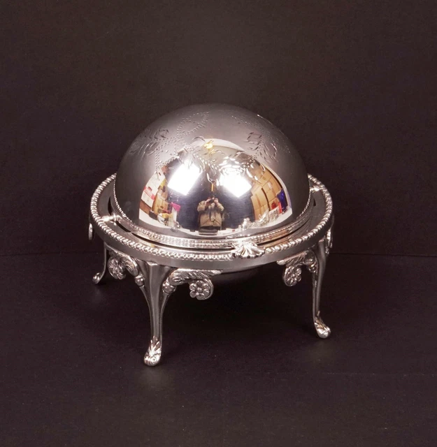 schöne Deckeldose Dose Kaviardose graviert versilbert silver plated England