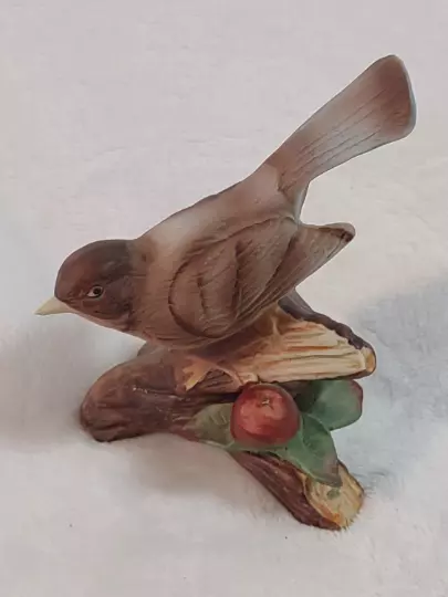 Vintage Sparrow Bird On A Branch Figurine 5" Tall