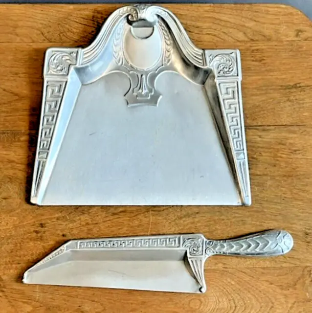Vintage Aluminum Crumb Pan Butlers Tray Dust Pan Catcher Greek Details 8" x 8"