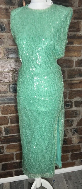 ZARA CUT OUT Sequin Light Green Midi Side Split Midi Dress Party Medium Nwt  31.47 - PicClick UK