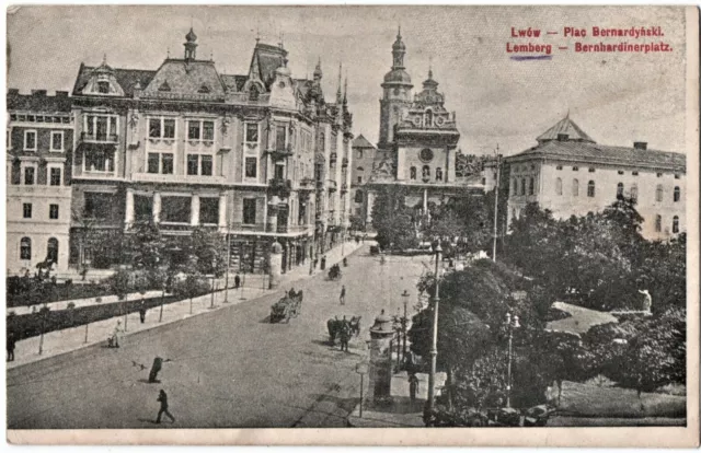 alte Ak Lemberg, Bernhardinerplatz, gelaufen 1916, Feldpost