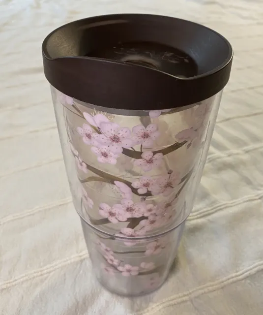 TERVIS Tumbler Large 24oz Cherry Blossom Sakura Inlay Thermos Hot Cold Slide Lid