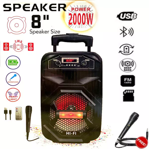 Karaoke Cassa Portatile Bluetooth Con Microfono Telecomando Usb Micro Sd Mp3 Fm 3