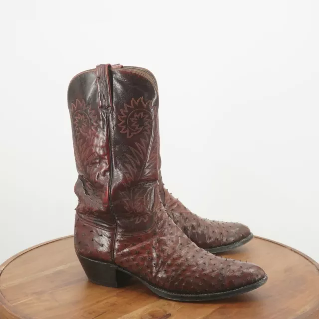 LUCCHESE MENS WESTERN Cowboy Boots Ostrich Leather Brown Size 14D $149. ...