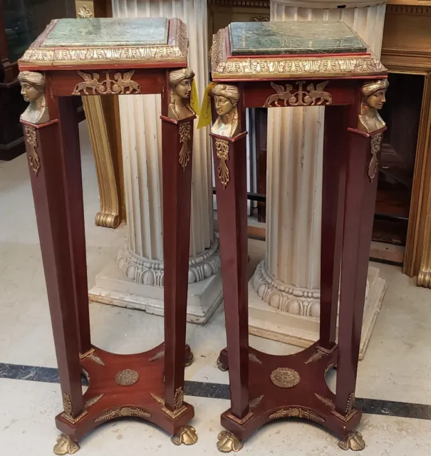 Pair of Very Large Art Nouveau Wood Brass & Marble Pedestals