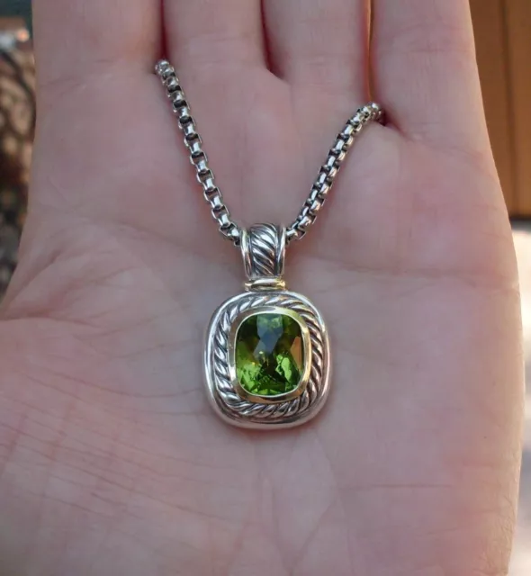 Rare & Retired David Yurman Albion Peridot Enhancer Pendant w/Chain - 14K/925 Rare & Retired David Yurman Albion Peridot Enhancer Pendant w/Chain - 14K/925
