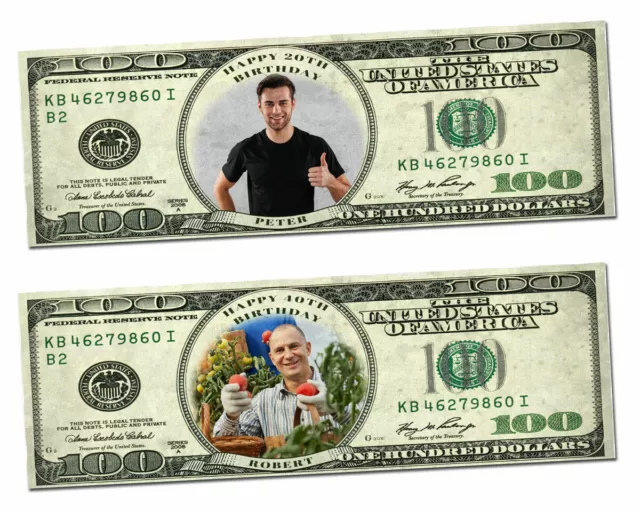 2 Personalised birthday banner photo dollars money adults fun party poster decor