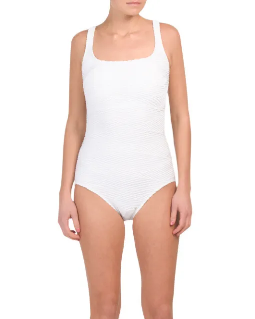 GOTTEX Essence 1 Pc White Square Neck Textured Swimsuit Sz 14  $108