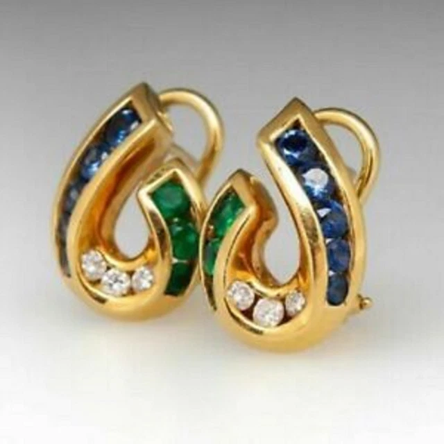 2.00Ct Simulated Multicolour Diamond Hoop Earrings 14K Yellow Gold Plated Silver