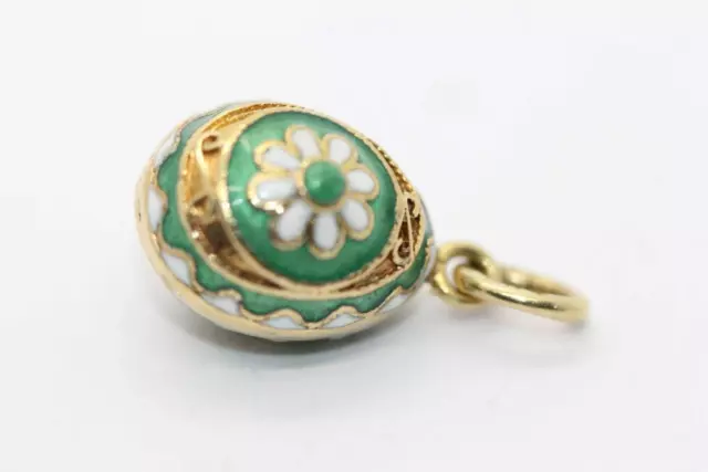 VINTAGE 14k GOLD 3D ENAMEL EGG CHARM PENDANT GREEN 14KARAT