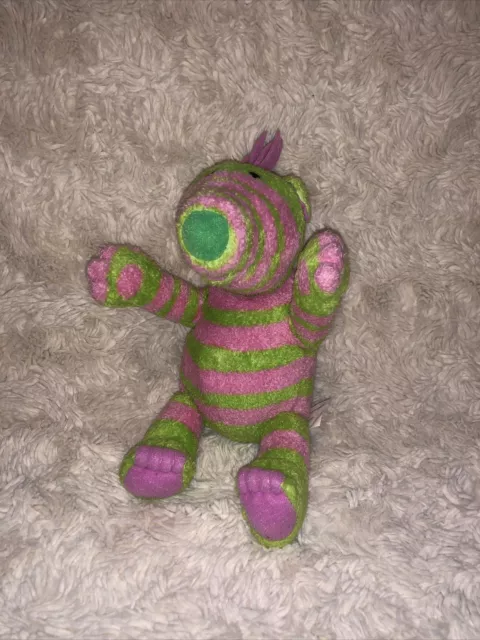 The Fimbles Baby Pom Green & Pink Stripe Soft Plush 2002 Fisher Price Mattel Toy