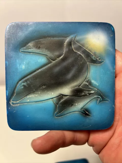 3 Colorful Hand Painted Dolphin Art Tiles/Coasters