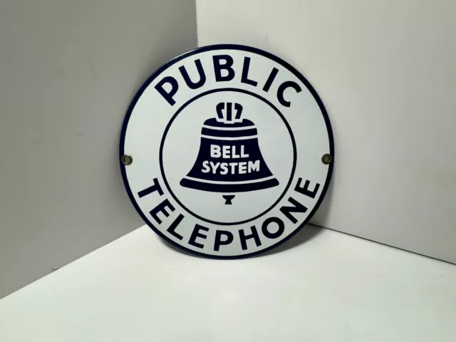 VTG Bell System Public Telephone Steel Porcelain Enamel Sign.  7”