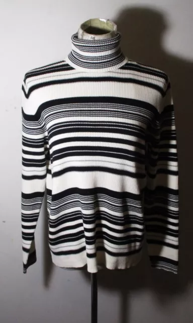 Women's KAREN SCOTT Black White Heavy Long Sleeve Turtleneck Top Size L NWOT