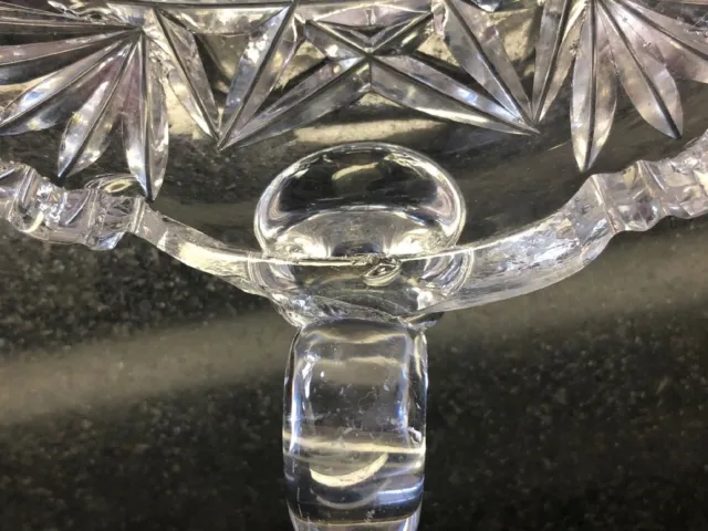 Vintage American Brilliant Cut Glass Crystal Sugar Bowl Sawtooth Edge 2 Handles 8