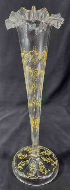 Antique ABP Tall Cut Glass Zipper Trumpet Vase American Brilliant Period GOLD 3