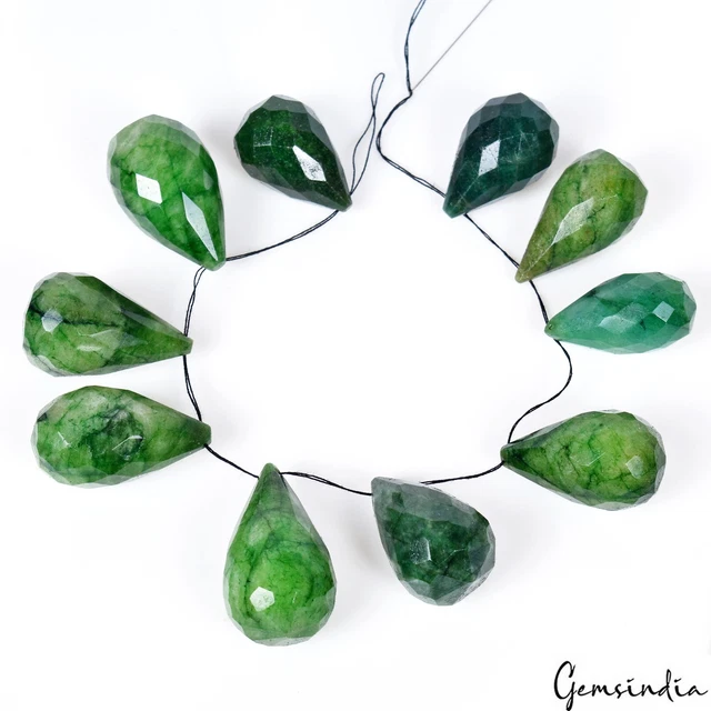 435 Ct ~Natural Emerald Checker Pear Drop Shape Briolettes/Bead Gems For Jewelry
