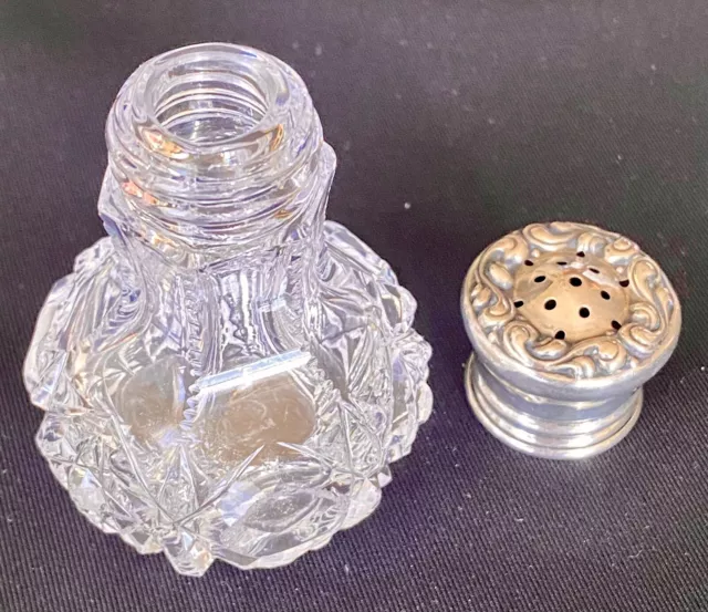 Rare Vintage Hawkes Crystal Clear Cut Glass Salt Pepper Shaker Sterling Lid