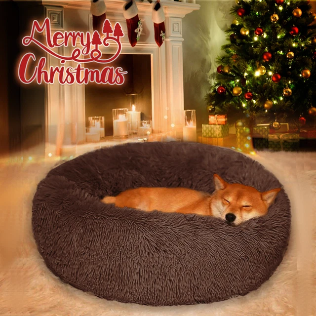Donut Plush Pet Dog Cat Bed Fluffy Soft Warm Calming Bed Sleeping Kennel Nest 15