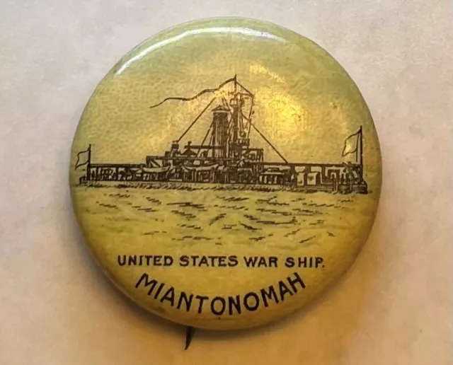 Antique American Pepsin Gum United States War Ship Miantonoma Pinback Button