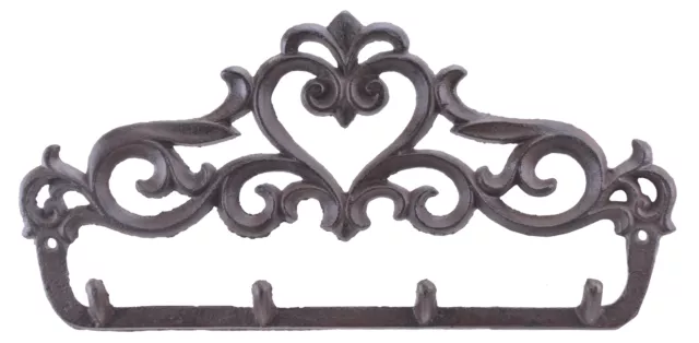 Cast Iron Wall Hook Rack Ornate Victorian 4 Key Hooks 12" Wide Hang Coats Towels