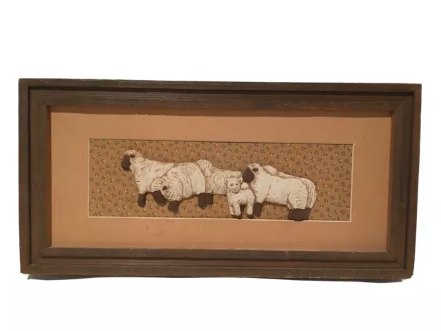 1986 Hard To Find Vtg Hunting Creek Crafts Sculptured Sheep Country Scene 18x9''