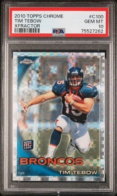 2010 Topps Chrome Football #C100 Tim Tebow Rc Xfractor Psa 10 - Pop 14 2010 Topps Chrome Football #C100 Tim Tebow Rc Xfractor Psa 10 - Pop 14