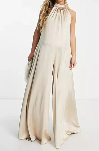 Mono Asos Maternity Satinado Cuello Trasero Pierna Ancha Pierna (Talla 8) Ajuste 8-14