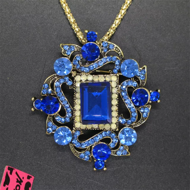 Hot Fashion Women Blue Rhinestone Gorgeous Royal Crystal Pendant Chain Necklace