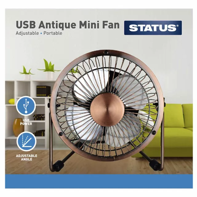 Status 4" Mini USB Portable Fan PC Desktop Cooling in White Black Chrome Brass