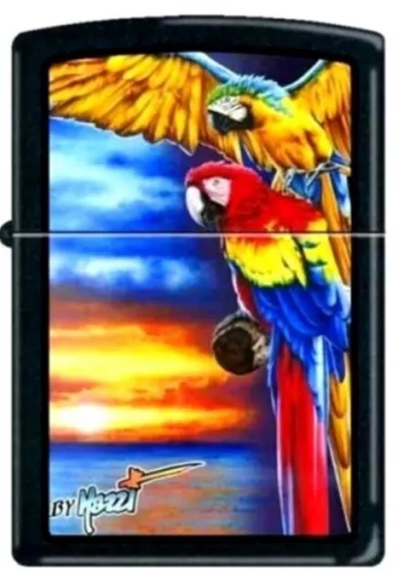 Mazzi  Pair Of Parrots Zippo Windproof Lighter Black Matte New In Box & Made Usa