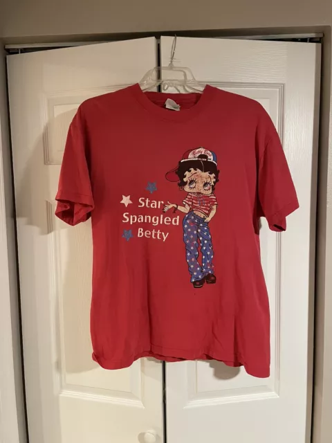 Vintage Betty Boop shirt size Large USA Star Spangled Red See Full Pics!!