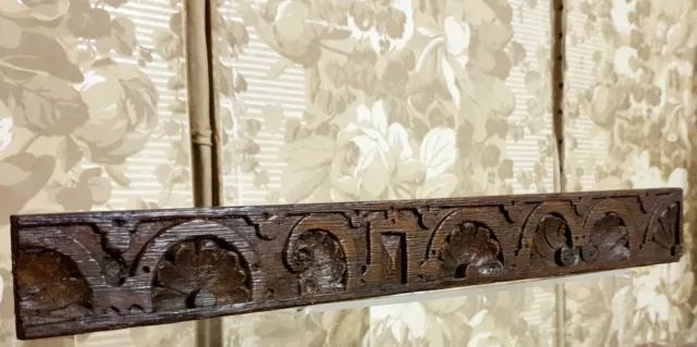 17 th C Flower scroll wood carving pediment Antique french architectural salvage