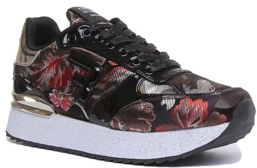 REPLAY Redbank Femmes Dentelle Plateforme Toile Baskets en Noir Taille UK 3 - 8