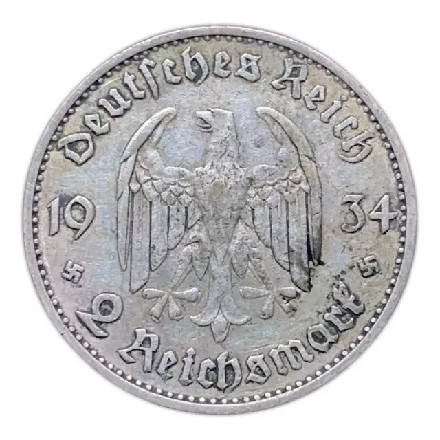 Third Reich German 2 Reichsmark Potsdam Garrison Church Silver Coin with Date 2