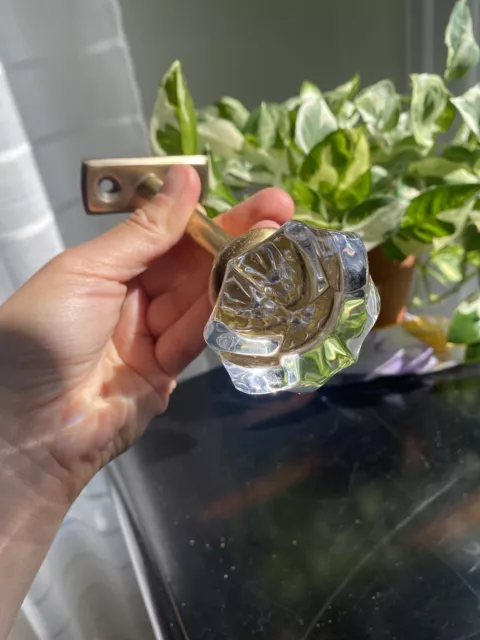 Vintage Glass Crystal Brass Curtain Tie back Door Knob Handle drawer pull Deco