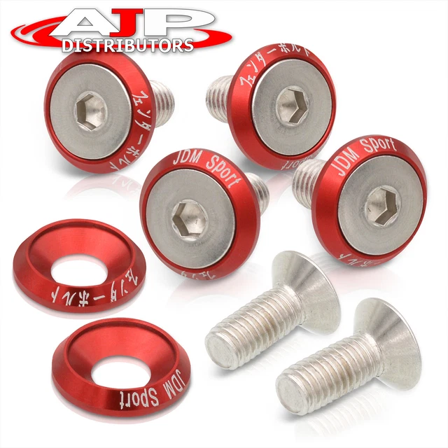 (6 Pieces) JDM Sport M8 Screw Type Bumper Fender Engine Bay Washers Bolts Kit RD