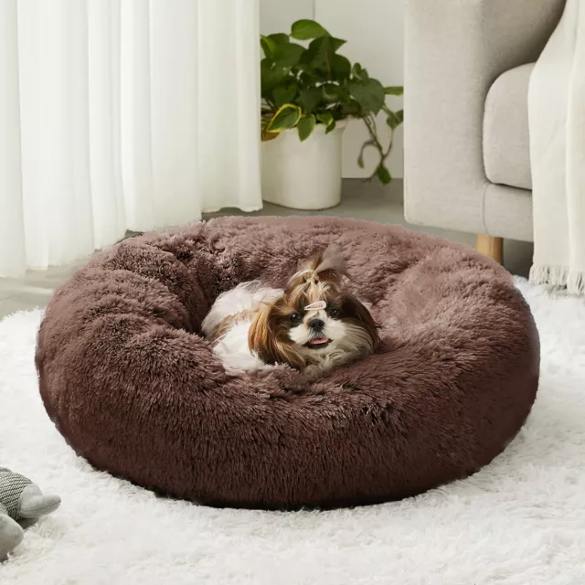 Donut Plush Pet Dog Cat Bed Fluffy Soft Warm Calming Bed Sleeping Kennel Nest 12