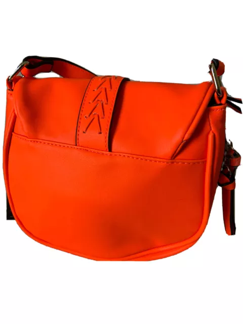 VIOLET RAY Cross Body Purse Satchel Saddle Bag Expands NEON ORANGE NEW 2