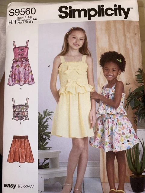 NUEVO/SIN CORTAR S9560/R11461 Patrón de simplicidad Vestido, Top y Falda para Niños (Tallas 3-6)