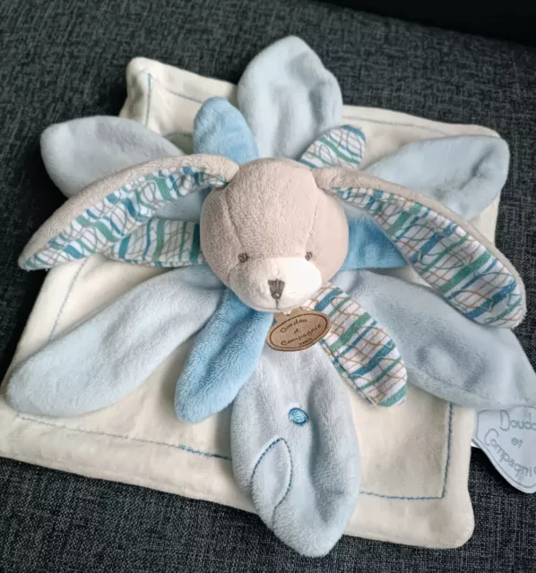 🐰😍Lapin plat célestin DOUDOU ET COMPAGNIE bleu beige Célestin pétale Soft DOUX