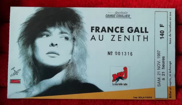 Rare / Ticket Billet De Concert - France Gall -Zenith ( France ) 1987  #Ckdb